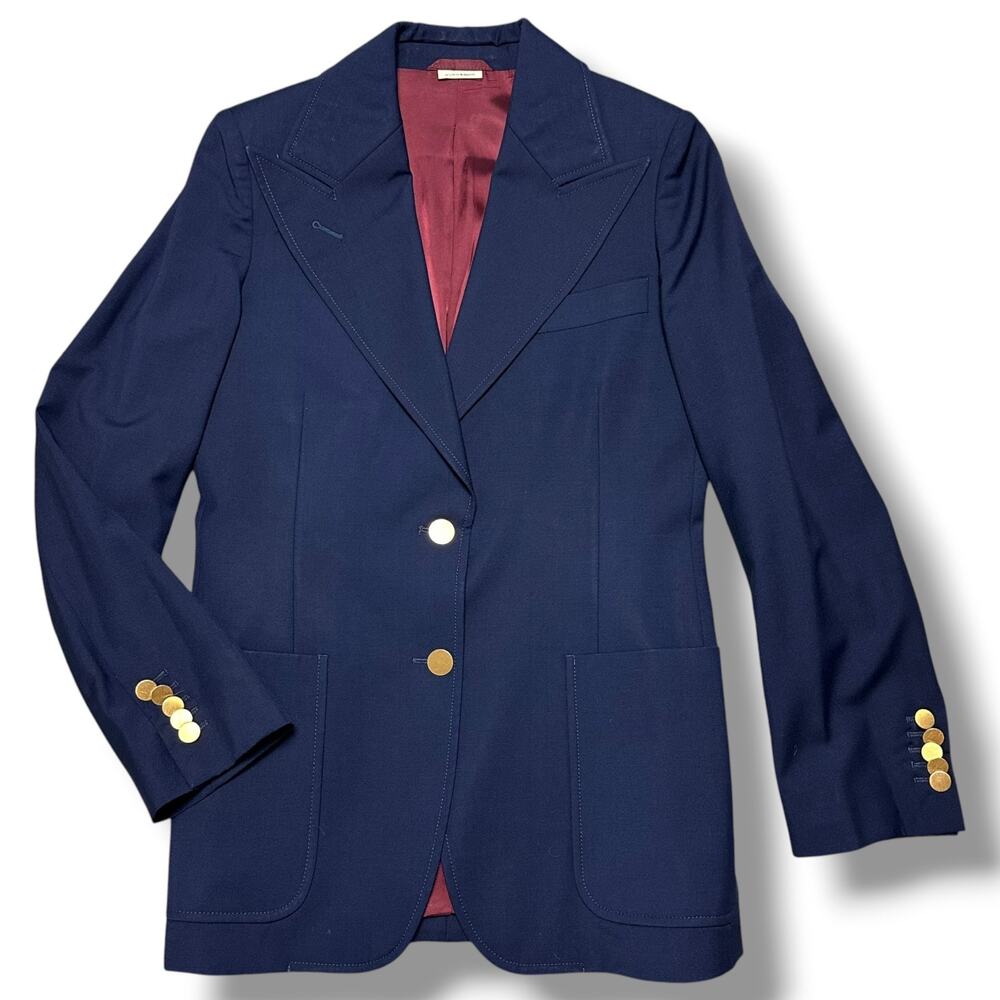 Gucci Uniform Blazer Jacket Navy Blue Wool Mohair Gold Buttons Sz 38 US 2
